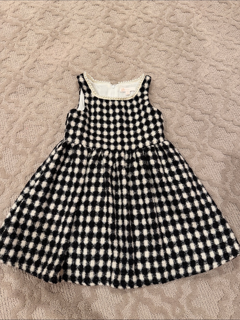 Girls Black & White Check Sleeveless Dress